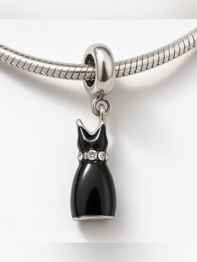 Silver Little Black Dress Charm Rhinestone Waist Detail - Pandora Compatible